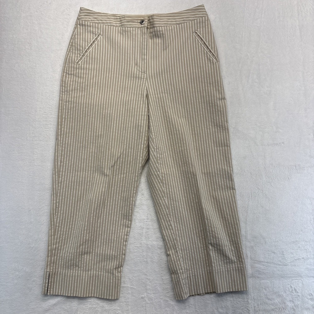 Additions by CHICOS Capri Pants Womens Size 1 (6/8/Small) Beige/White Stripes